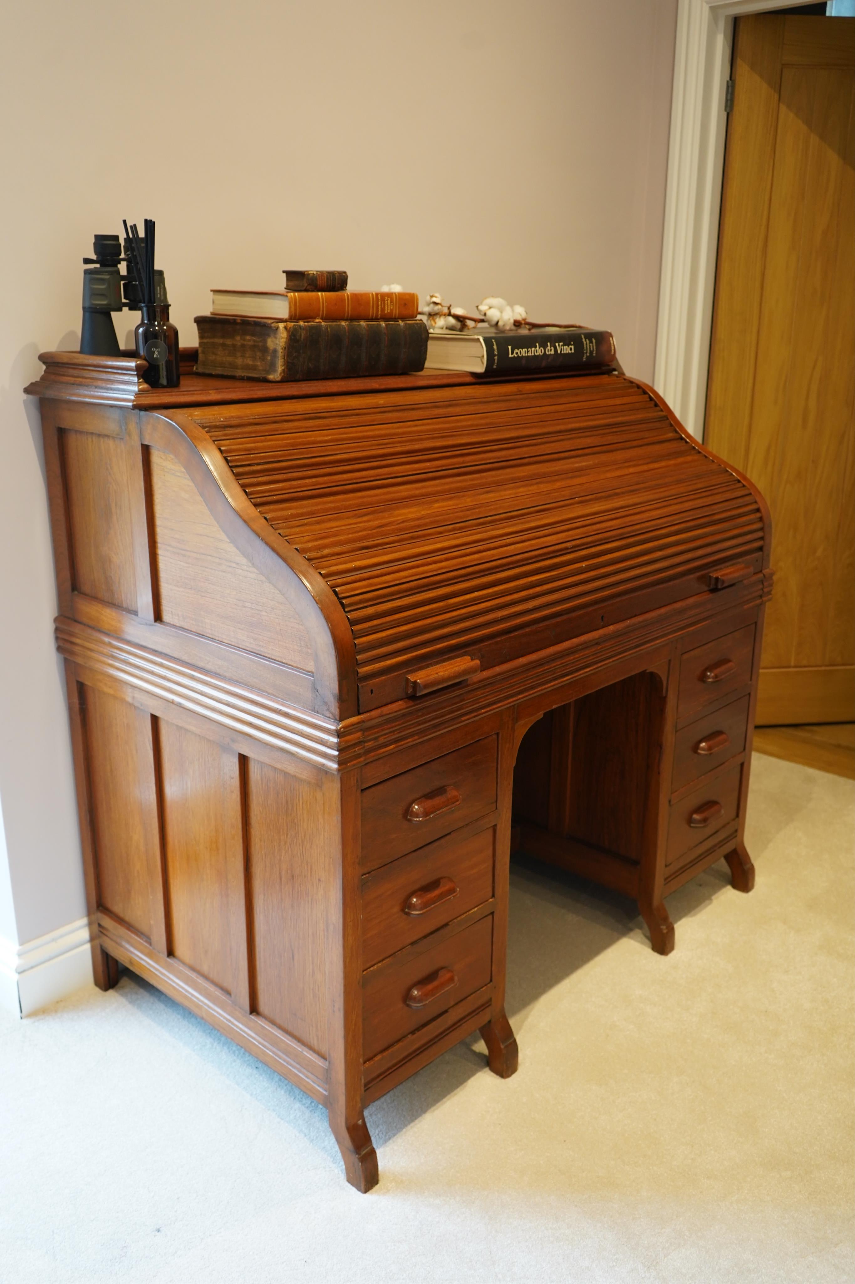 An early 19th century Anglo Indian roll top desk, width 125cm, depth 76cm, height 122cm. Condition - good